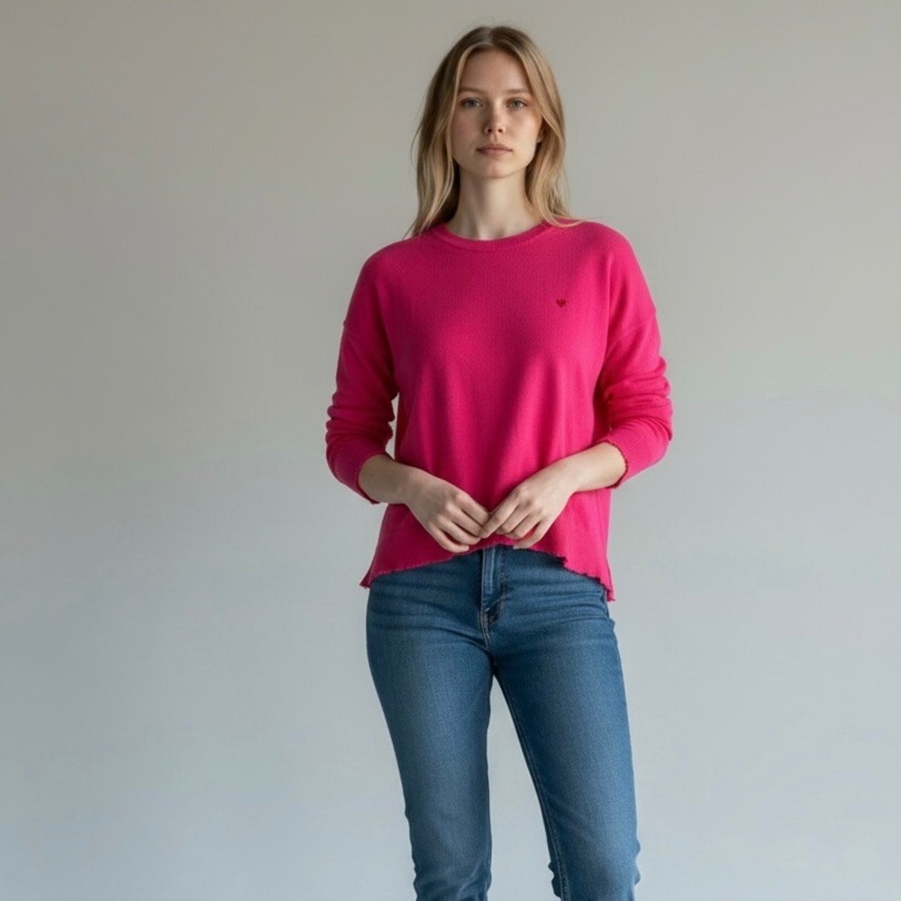 Sundry Pink Wool Cashmere Heart Scallop Trim Sweater Size 1 Small